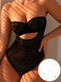 Floral Lace Cut Out Bandeau Teddy Bodysuit