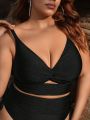 SHEIN Leisure Plus Size Hollow Out Swimsuit Top With Twisted Detail