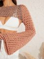 IMEXY Colorblock Crochet Shrug Top