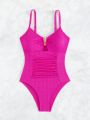 SHEIN Swim Chicsea Ladies' Solid Color Simple One Piece Swimsuit Made Of Special Fabric