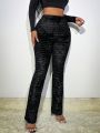 SHEIN SXY Party Date Night Valentine'S Day Sexy Prom Spring/Elastic Velvet/Stitched/Trendy Flare Pants/Casual/ Women'S Long Trousers