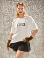 Elvis Presley X SHEIN 1pc Letter & Character Printed T-Shirt