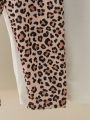 Baby Girl'S Simple Leopard Print Striped Five-Piece Trousers Set