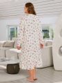 Plus Size Women's Cute Floral Print Ruffle Hem Homewear Nightgown Dress