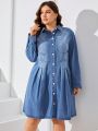 SHEIN LUNE Plus Size Women'S Denim Shirt Dress