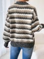 SHEIN LUNE Striped Sweater With Stand Collar And Drop Shoulder Sleeves