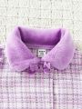 SHEIN Baby Girl Plaid Pattern Borg Collar Bow Front Coat