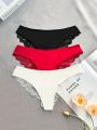 3pcs Lace Trimmed Triangle Panties