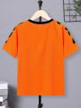 SHEIN Tween Boys' Casual Comfortable Color Block Digital Pattern T-Shirt