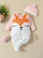 Baby Fox Pattern Color Block Romper Pajamas