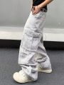 Men's Flip Cap Pocket & Side Panel Design Workwear Jeans (without Belt)