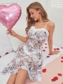 Lace Trimmed Floral Pattern Women's Nightgown