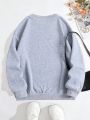 Women's Grey Round Neck Sweatshirt With American Flag Print