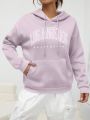 Letter Graphic Kangaroo Pocket Drop Shoulder Drawstring Hoodie