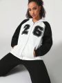 GraceKreations Women's Contrast Color Letter Printed Hooded Jacket