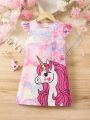 SHEIN Kids QTFun Little Girls' Cartoon Unicorn Printed Dress