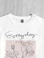 SHEIN Essnce Floral & Slogan Graphic Tee