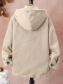 Tween Boy Flap Pocket Teddy Lined Hooded Corduroy Shirt Without Sweater