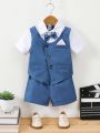 Baby Boy Bow Front 2 In 1 Shirt & Shorts