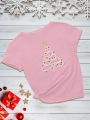 Plus Size Christmas Tree Printed Round Neck Short Sleeve T-shirt