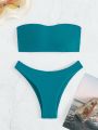 SHEIN Swim Basics Solid Color Bandeau Bikini Set