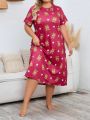 Plus Size Sleep Dress With Bear & Star Print