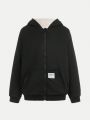 Teen Boy Letter Patched Detail Teddy Lined Zip Up Hooded Jacket