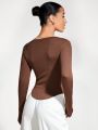 SHEIN BASICS Women'S V-Neck Long Sleeve T-Shirt