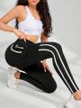 Women's Side Striped Decor & Pocket Design Sports Leggings