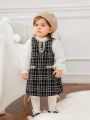 SHEIN 2pcs Baby Girls' Sleeveless Tweed Dress And Long Sleeve Shirt Set In