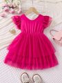 SHEIN Kids SUNSHNE Young Girls' New Style Ruffled Short Sleeve Chiffon Dress