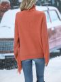 Turtleneck Fringe Trim Drop Shoulder Sweater