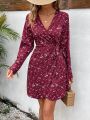 SHEIN VCAY Small Floral Print Wrap Tie Dress