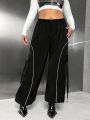 SHEIN ICON Plus Size Color-blocking Elastic Waist Reflective Hem Wide Leg Pants