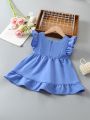 Infant Girl Square Neck Ruffle Trim Decor Dress