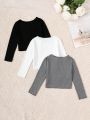 SHEIN Kids EVRYDAY Toddler Girls' Solid Color Long Sleeve T-shirt For Autumn/winter