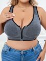 Plus Contrast Binding Zip Up Bra