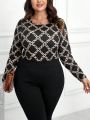 SHEIN Clasi Plus Size Women's Chain Print Long Sleeve T-shirt