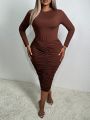 SHEIN Slayr Plus Size Solid Color Pleated Bodycon Dress