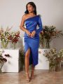 SHEIN One Shoulder Ruched Wrap Satin Dress