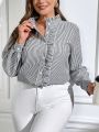 SHEIN Clasi Women's Striped Lace Plus Size Shirt