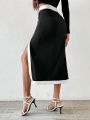 SHEIN Privé Women's High Side Slit Wrap Skirt