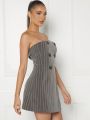 Luxe Stripped Double Breasted Tube Dress