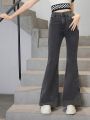 Teen Girls' New Casual Fashion Side Split Washed Denim Bell-bottoms