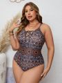 SHEIN Swim BohoFeel Plus Size Printed One-piece Swimsuit With Criss-cross Strap