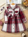 SHEIN Kids EVRYDAY Little Girls' Plaid Pattern Dress With Flap Detail And Belt