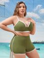 SHEIN Swim Basics Plus Size Colorblock Swimsuit With Trimming