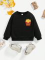 Young Boy French Fries & Letter Graphic Thermal Lined Sweatshirt