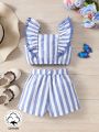 SHEIN Kids SUNSHNE Young Girl's Fringe Striped Outfit For Spring/Summer Beach Trip