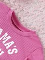 SHEIN Kids HYPEME Toddler Girls' Spring Summer Sleeveless Strap Dress & Short Sleeve T-Shirt With Letter Print